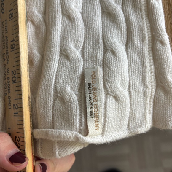 Ralph Lauren Polo Jeans Cable Knit White Turtleneck Cotton Sweater Size Large - Picture 6 of 8